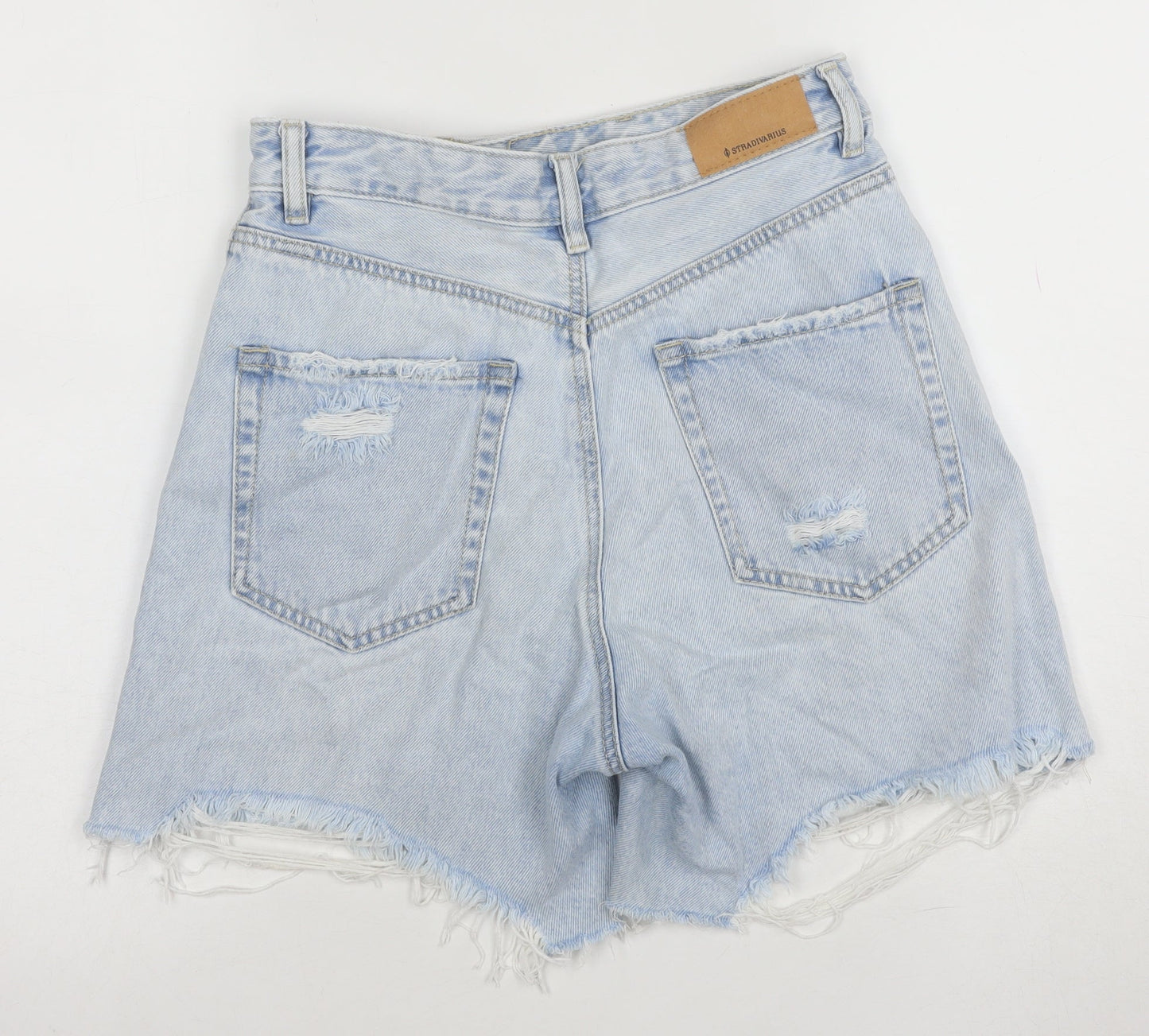 Stradivarius Women Blue Size 8 High Rise Cut-Off Denim Shorts