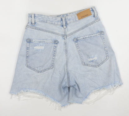 Stradivarius Women Blue Size 8 High Rise Cut-Off Denim Shorts