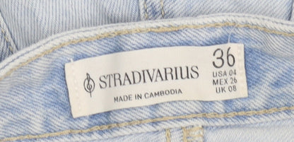 Stradivarius Women Blue Size 8 High Rise Cut-Off Denim Shorts