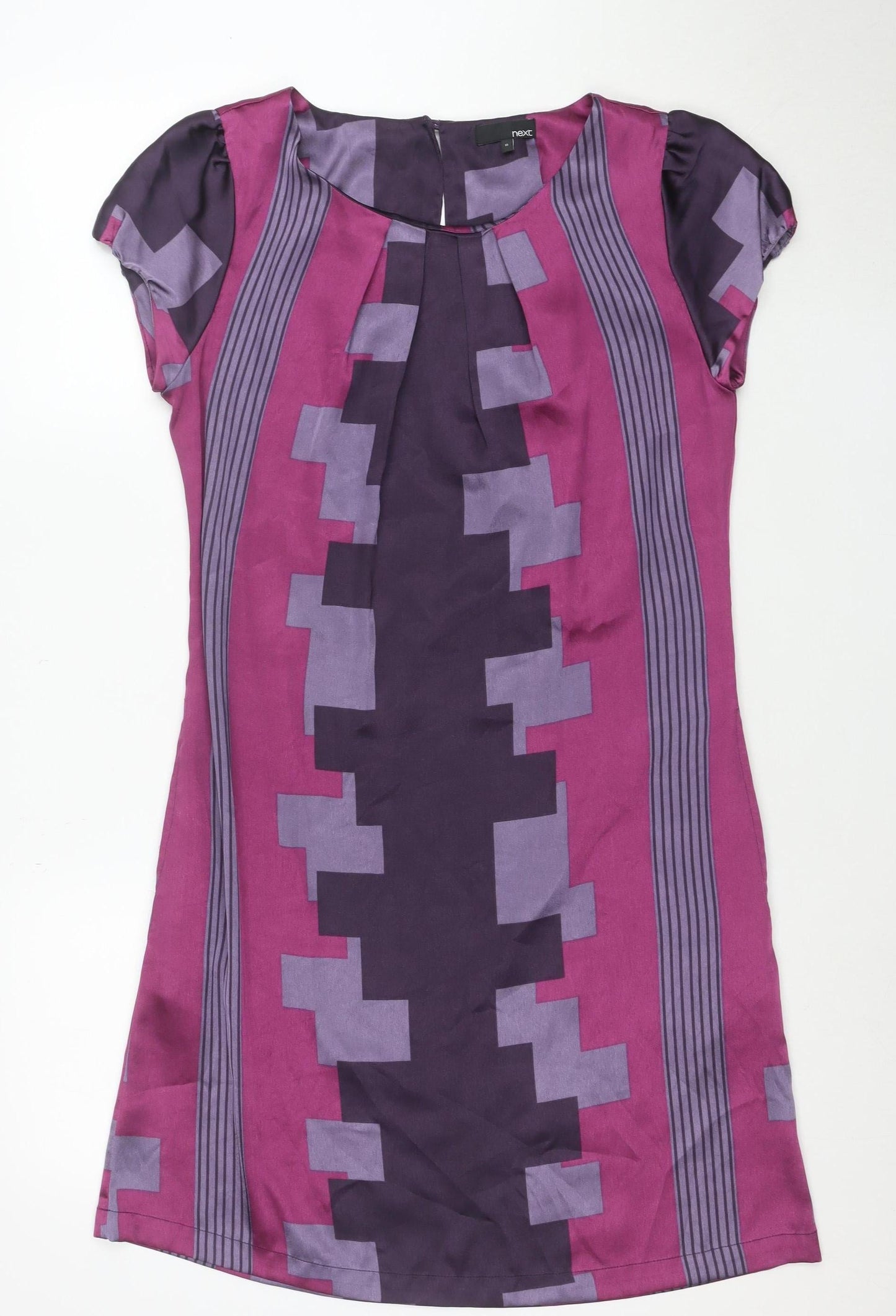 Next Women Purple Geometric Shift Dress Size 10 Short Sleeve