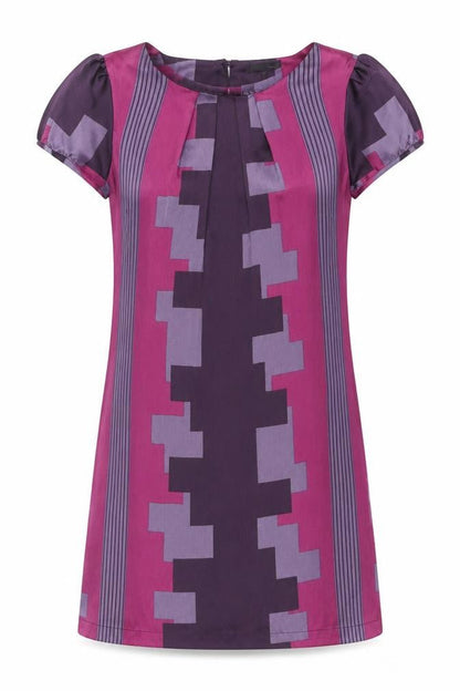 Next Women Purple Geometric Shift Dress Size 10 Short Sleeve