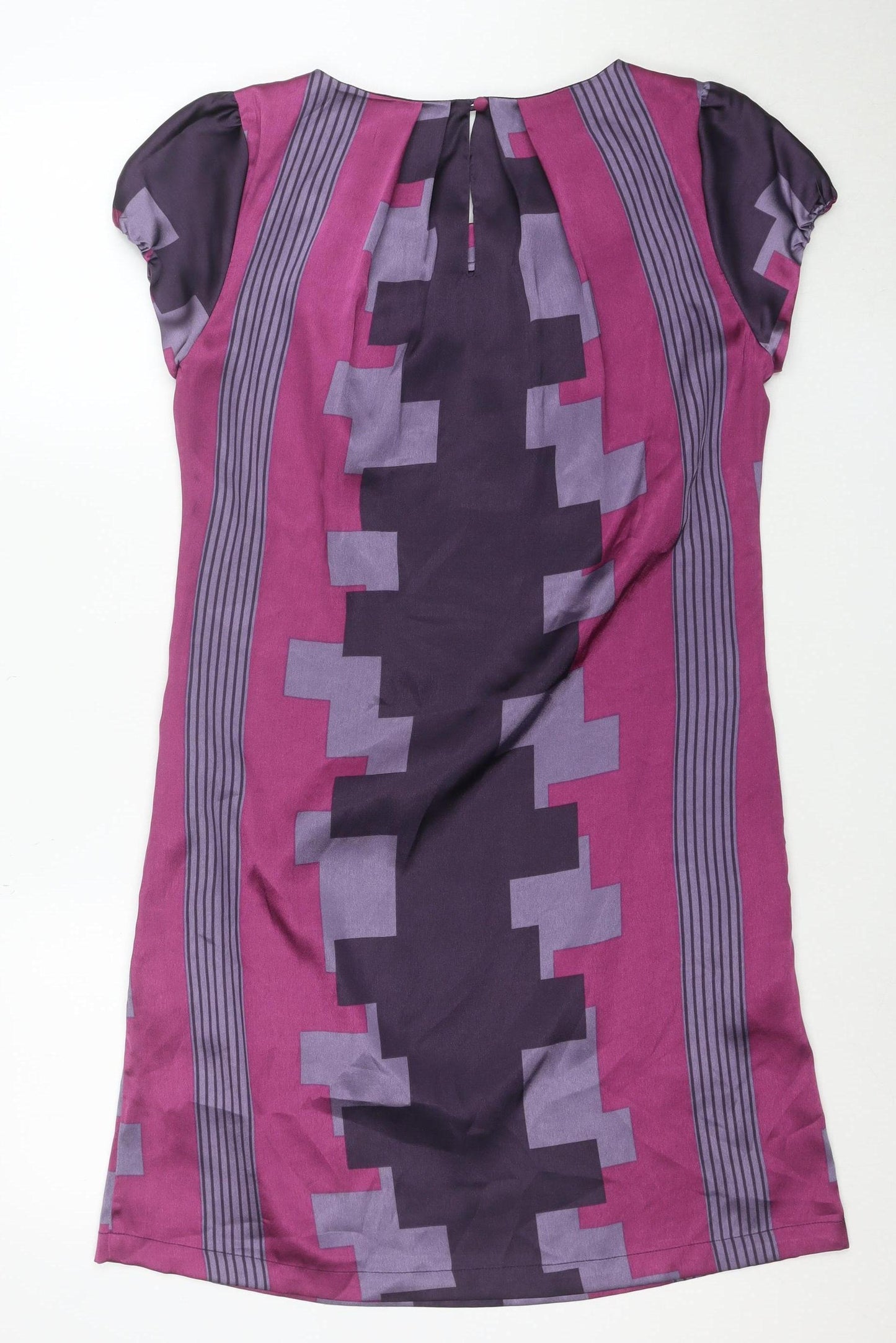 Next Women Purple Geometric Shift Dress Size 10 Short Sleeve