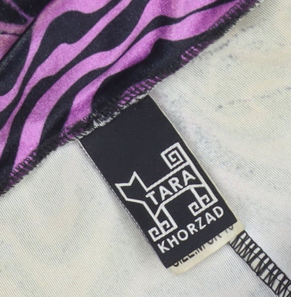 Tara Khorzad Womens Purple Black Flared Trousers Size 10 Geometric Print