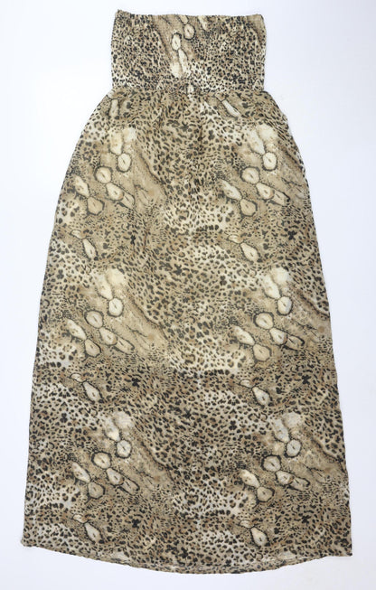 Sugar 7 Women's Beige Animal Print Strapless Midi Dress Size S