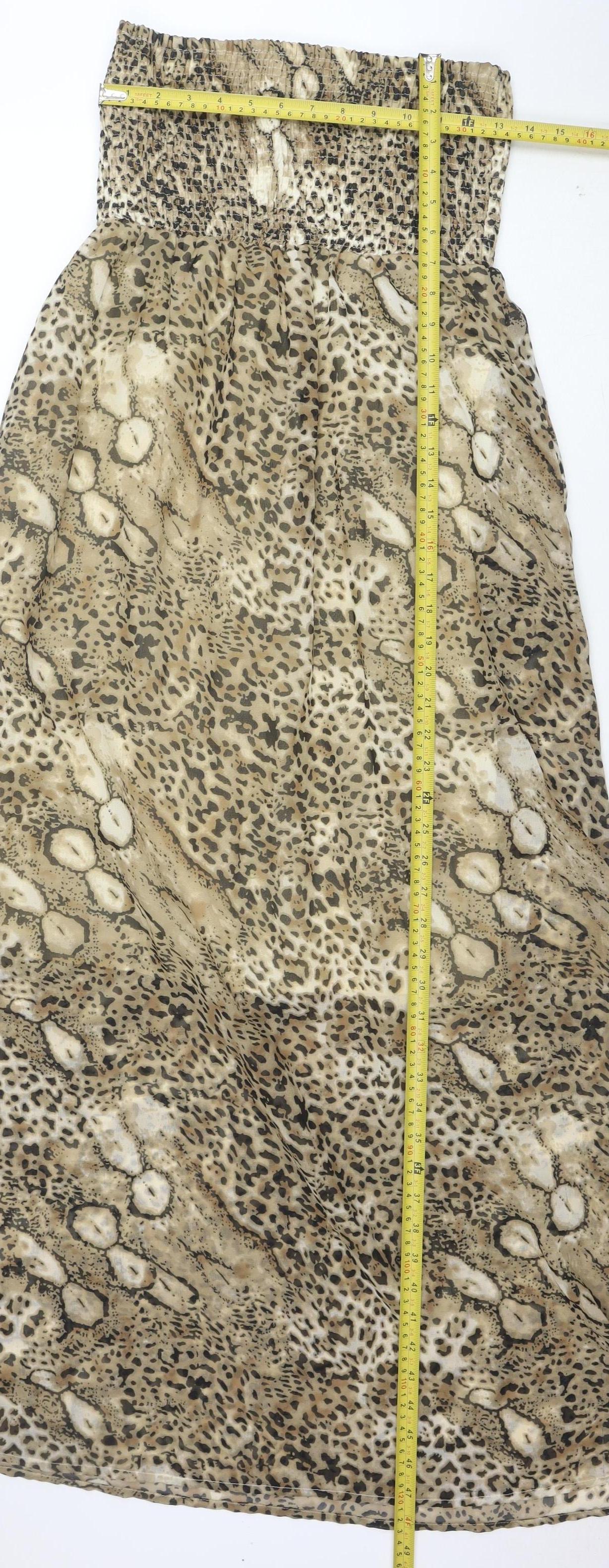 Sugar 7 Women's Beige Animal Print Strapless Midi Dress Size S