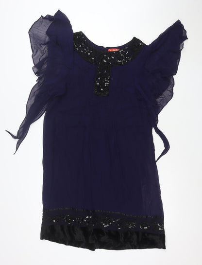 Banette Women’s Blue Beaded Chiffon Shift Dress Size S Elegant Partywear