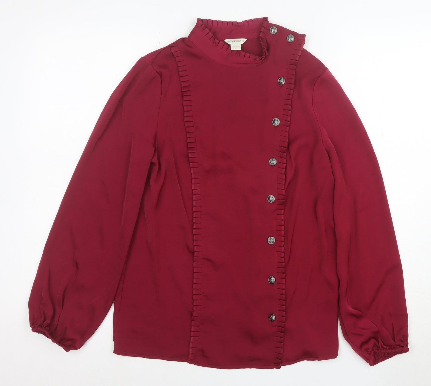 Monsoon Womens Red Long Sleeve Ruffle Button Blouse Size 8