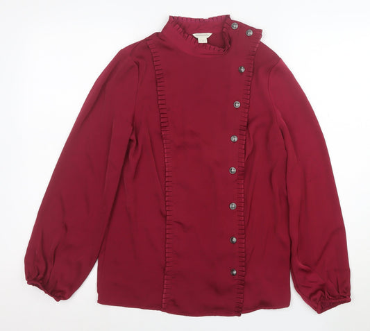 Monsoon Womens Red Long Sleeve Ruffle Button Blouse Size 8