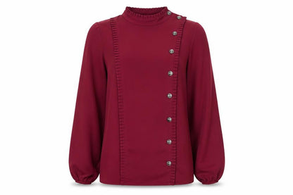 Monsoon Womens Red Long Sleeve Ruffle Button Blouse Size 8