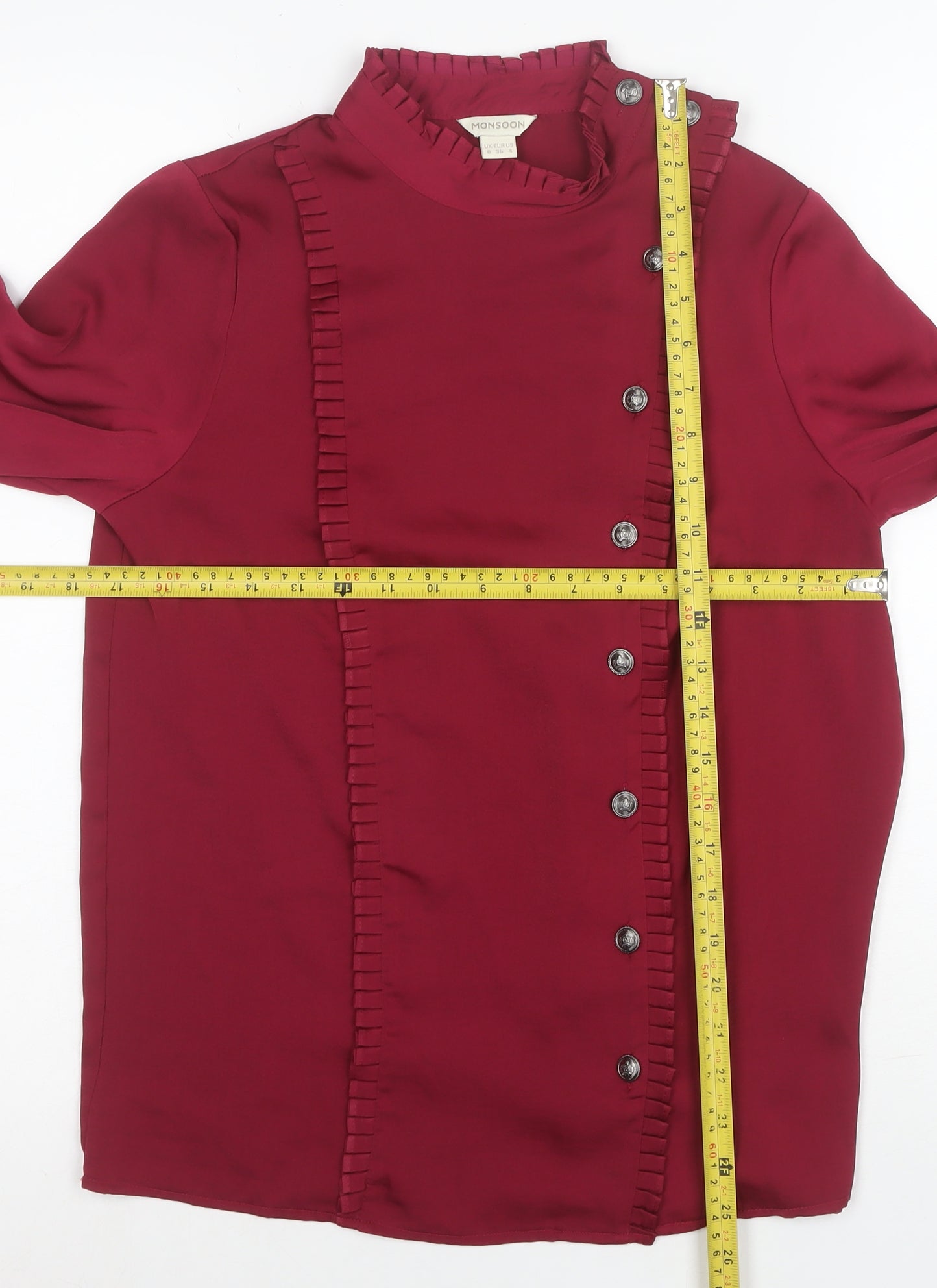 Monsoon Womens Red Long Sleeve Ruffle Button Blouse Size 8