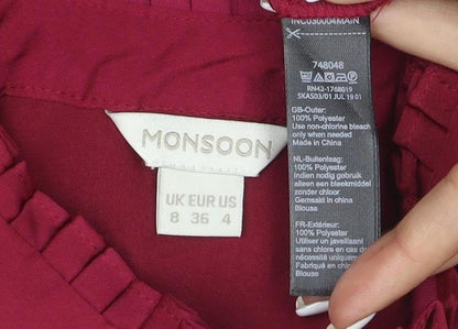 Monsoon Womens Red Long Sleeve Ruffle Button Blouse Size 8