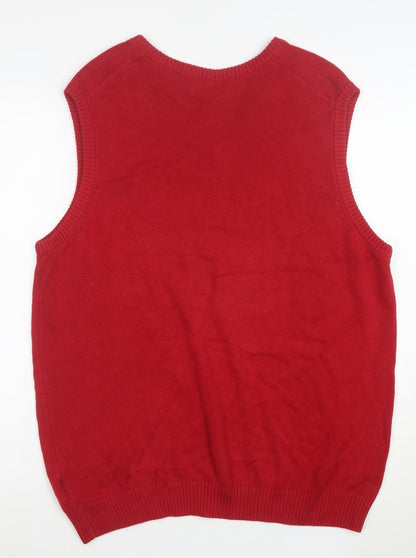 Chaps Men's Red Cotton V-Neck Sleeveless Knit Vest Jumper M