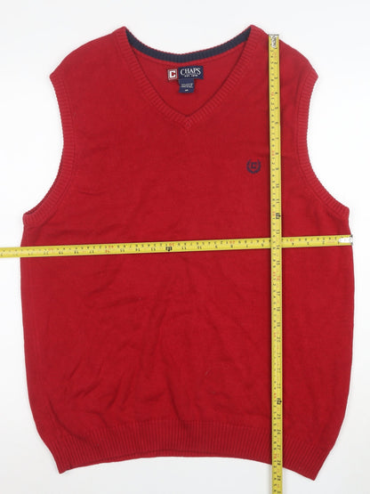 Chaps Men's Red Cotton V-Neck Sleeveless Knit Vest Jumper M
