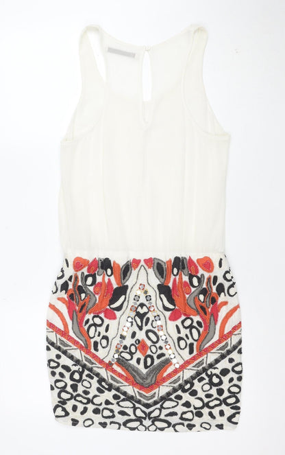 Zara Trafaluc Women’s Ivory Bodycon Dress XS Beaded Tribal Sequin