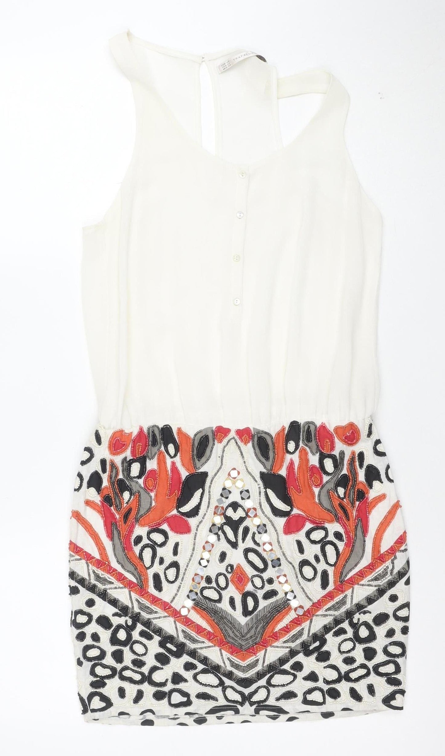 Zara Trafaluc Women’s Ivory Bodycon Dress XS Beaded Tribal Sequin