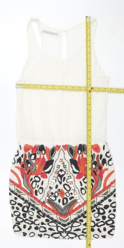 Zara Trafaluc Women’s Ivory Bodycon Dress XS Beaded Tribal Sequin