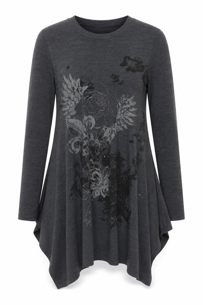Izabel London Women's Grey Floral Swing Dress Size S Long Sleeve
