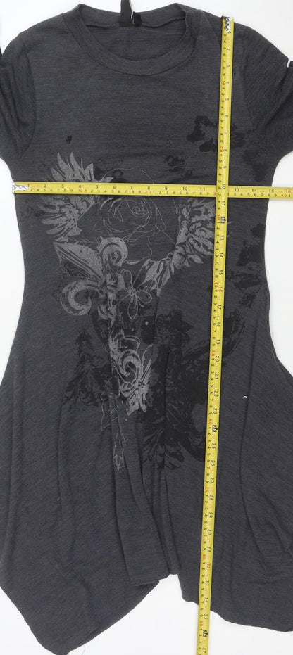 Izabel London Women's Grey Floral Swing Dress Size S Long Sleeve