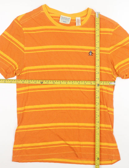 Original Penguin Men's Orange Striped Crew Neck Cotton T-Shirt Medium