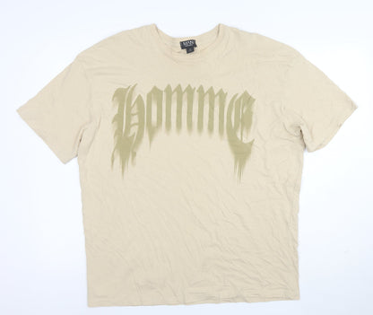 boohooMAN Men's Beige Graphic Homme Regular Fit T-Shirt M