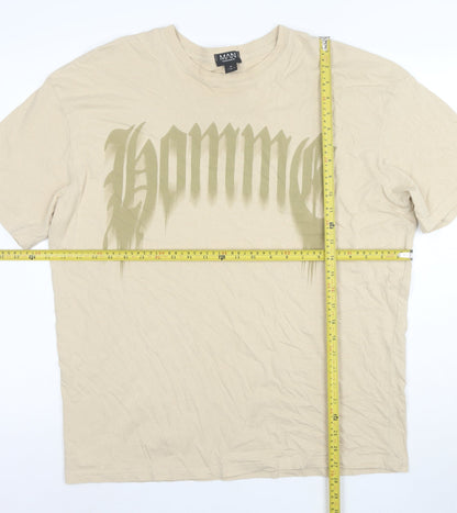 boohooMAN Men's Beige Graphic Homme Regular Fit T-Shirt M