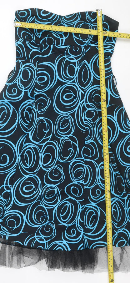 Quiz Women Black Blue Strapless A-Line Knee Dress Size 10