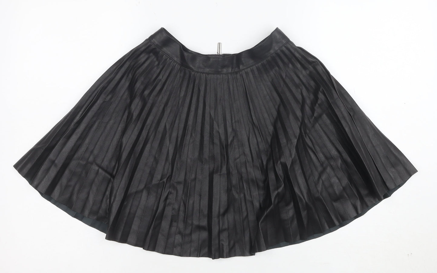 Topshop Petite Women's Black Faux Leather Pleated Skirt Size 6