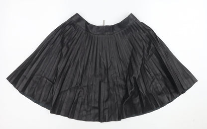 Topshop Petite Women's Black Faux Leather Pleated Skirt Size 6