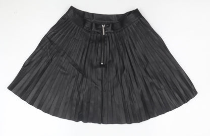 Topshop Petite Women's Black Faux Leather Pleated Skirt Size 6
