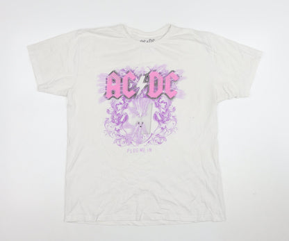 AC/DC Women's White Plug Me In Rock Band Cotton T-Shirt Size M