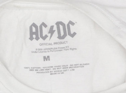 AC/DC Women's White Plug Me In Rock Band Cotton T-Shirt Size M