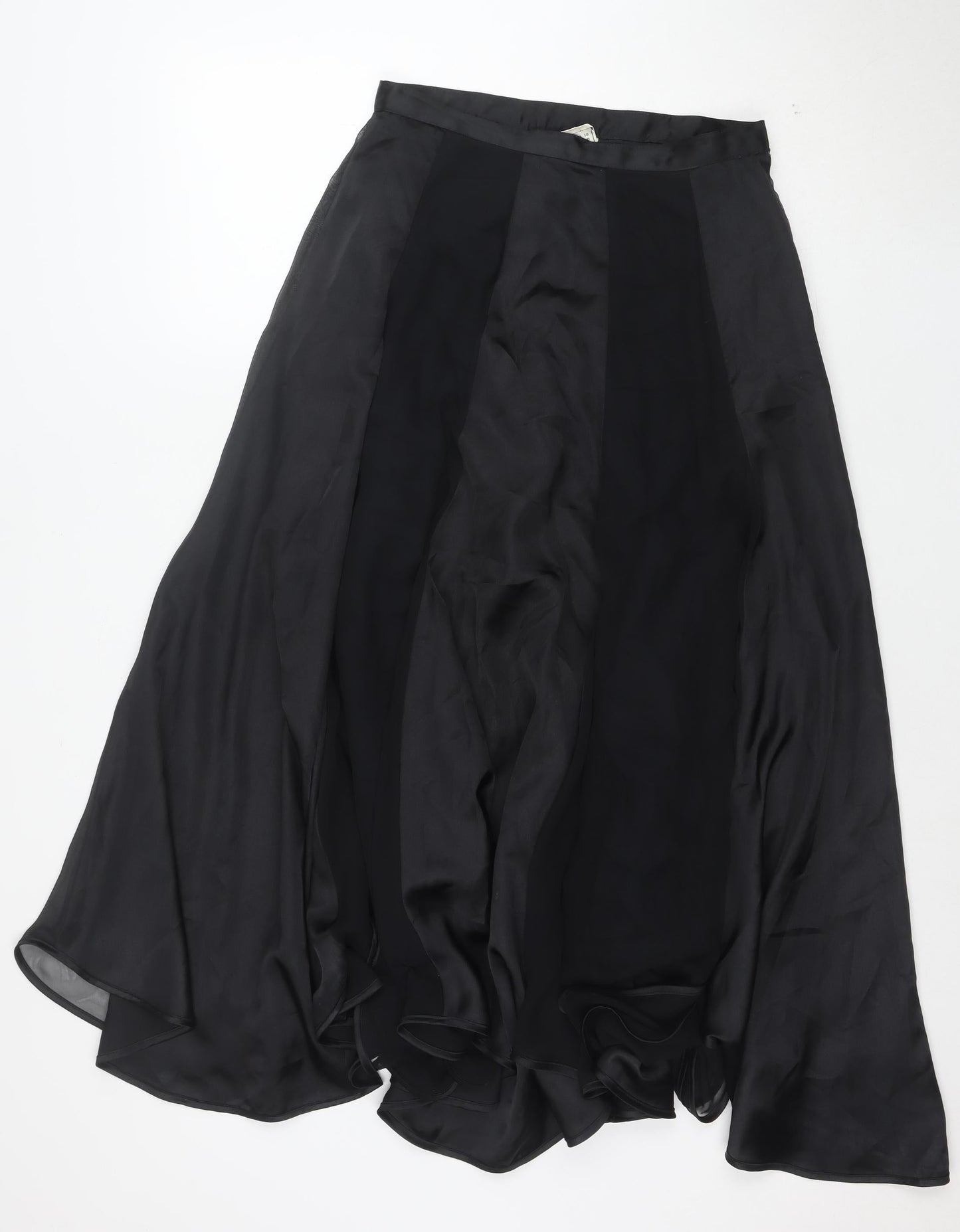 Frank Usher Women's Black Silk Flared Long Skirt Size 10