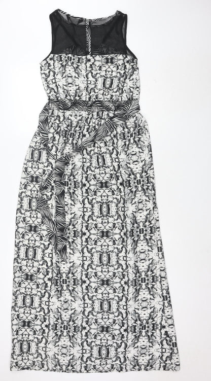 Dorothy Perkins Women Black Floral Maxi Dress Size 10 Sleeveless V-Neck