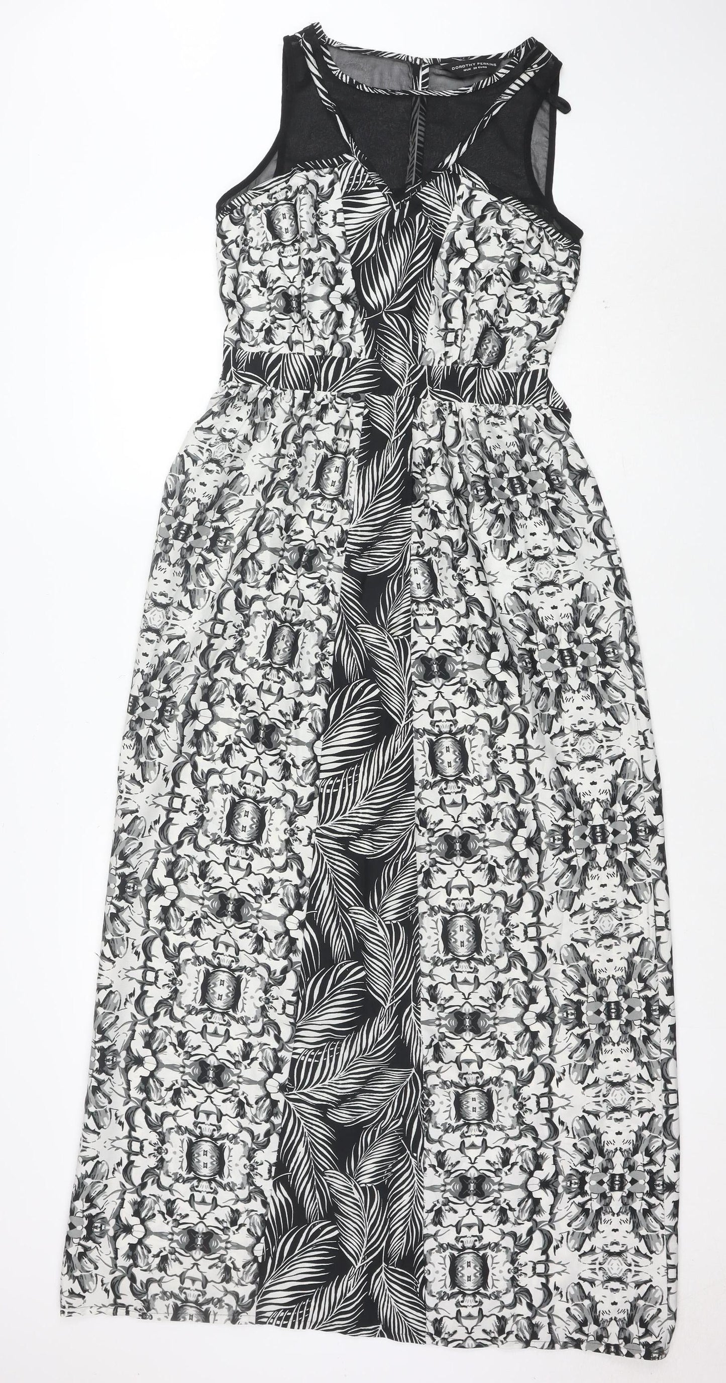Dorothy Perkins Women Black Floral Maxi Dress Size 10 Sleeveless V-Neck