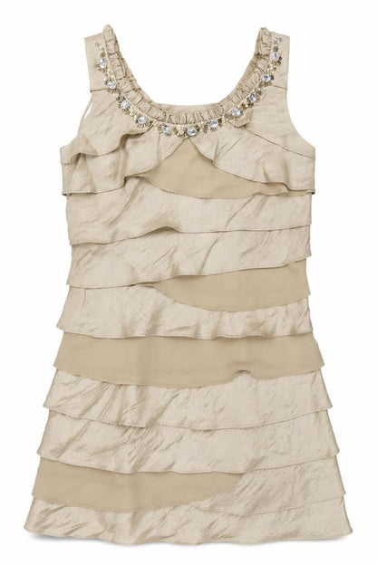 SL Fashions Women Beige Size 12 Beaded Sleeveless Bodycon Dress