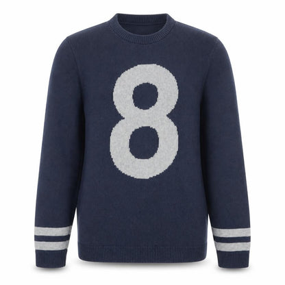Topman Men Blue Size L Crew Neck Graphic 8 Pullover Jumper
