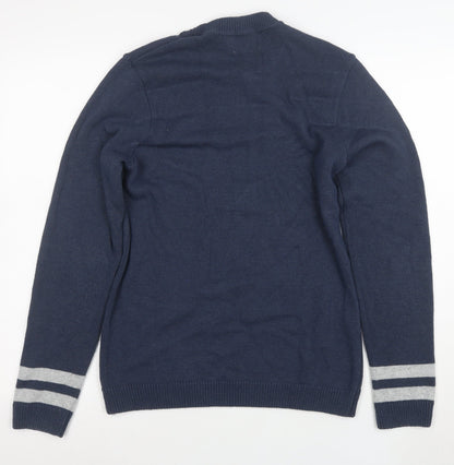 Topman Men Blue Size L Crew Neck Graphic 8 Pullover Jumper