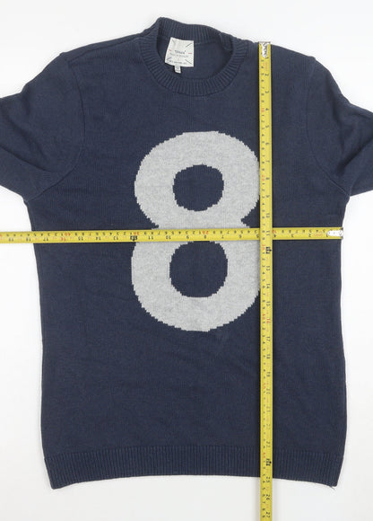 Topman Men Blue Size L Crew Neck Graphic 8 Pullover Jumper