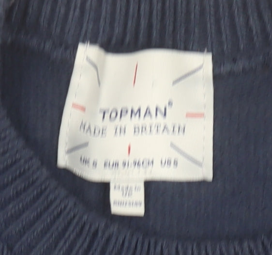 Topman Men Blue Size L Crew Neck Graphic 8 Pullover Jumper
