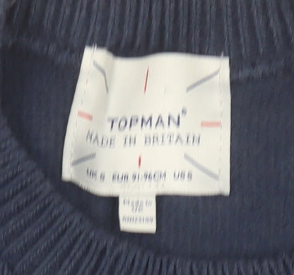 Topman Men Blue Size L Crew Neck Graphic 8 Pullover Jumper