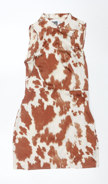 Beginning Boutique Brown Animal Print Sleeveless Shift Dress Women’s UK 10