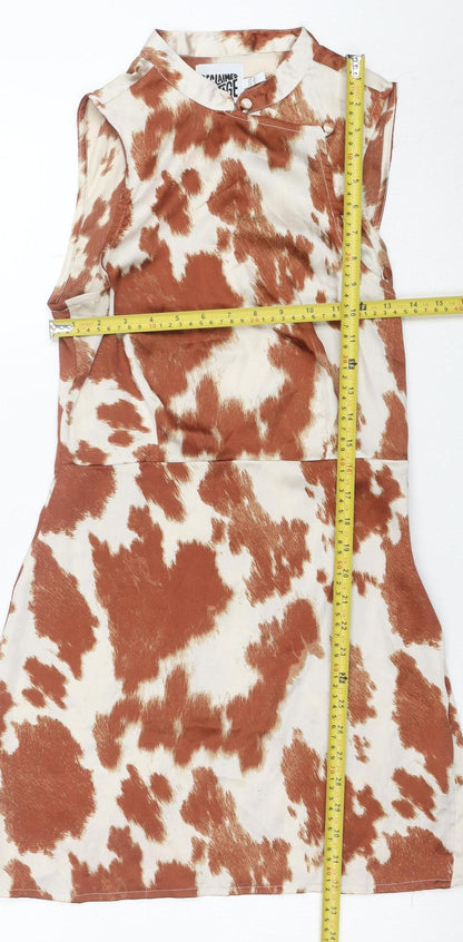 Beginning Boutique Brown Animal Print Sleeveless Shift Dress Women’s UK 10