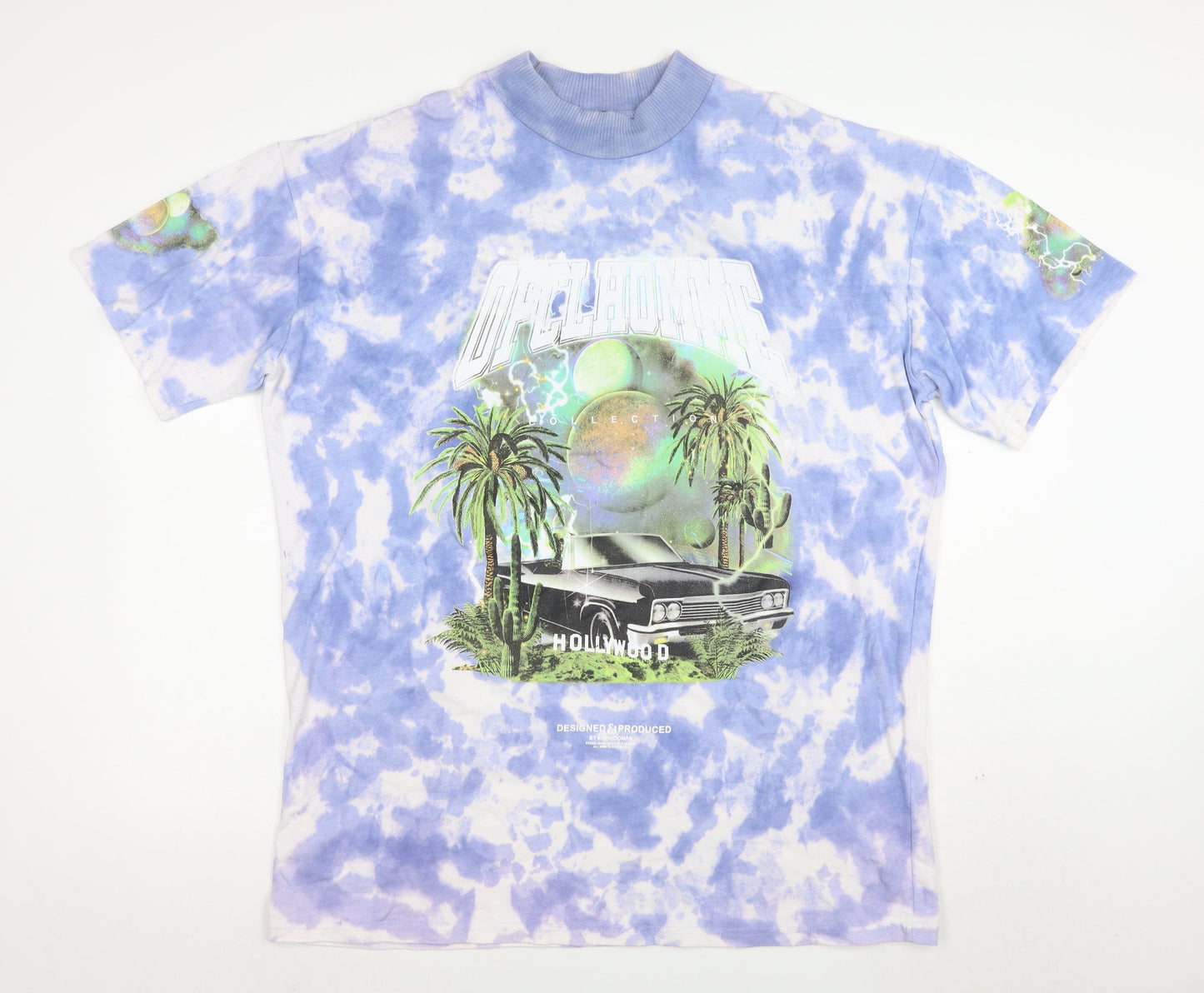 BoohooMAN Men's Blue Tie Dye Hollywood Graphic Cotton T-Shirt Size M