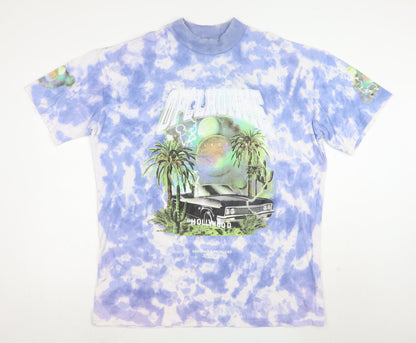 BoohooMAN Men's Blue Tie Dye Hollywood Graphic Cotton T-Shirt Size M
