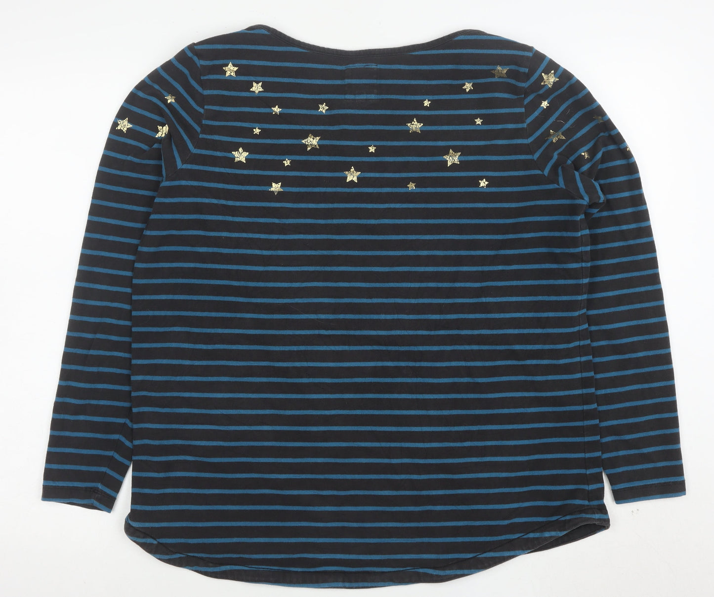 Fat Face Women's Blue Striped Long Sleeve Boat Neck Star Top L