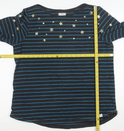 Fat Face Women's Blue Striped Long Sleeve Boat Neck Star Top L