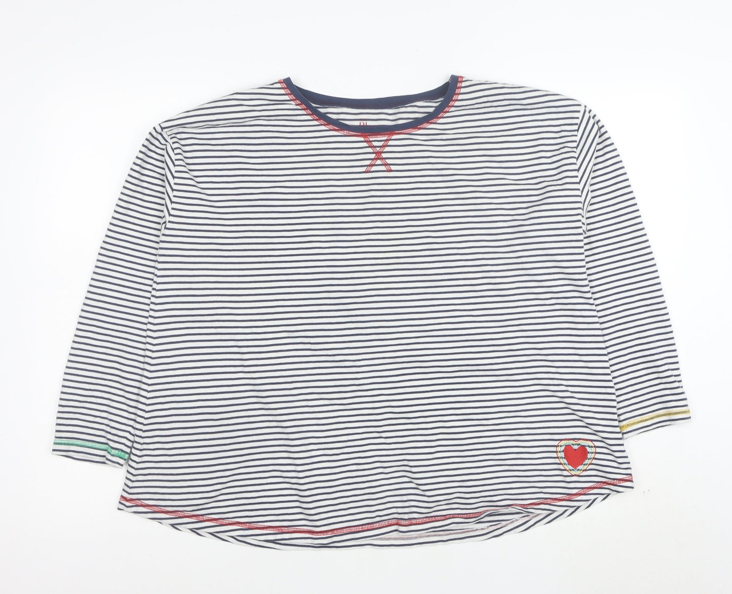 Frugi Women White Striped Organic Cotton 3/4 Sleeve T-Shirt Size 14