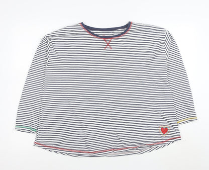 Frugi Women White Striped Organic Cotton 3/4 Sleeve T-Shirt Size 14