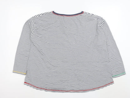 Frugi Women White Striped Organic Cotton 3/4 Sleeve T-Shirt Size 14