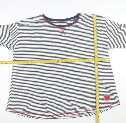 Frugi Women White Striped Organic Cotton 3/4 Sleeve T-Shirt Size 14